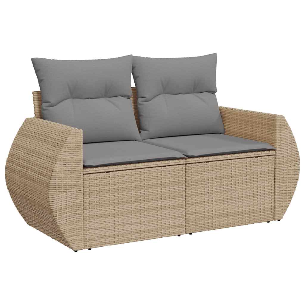 Set Divano da Giardino 9 pz con Cuscini Beige in Polyrattan