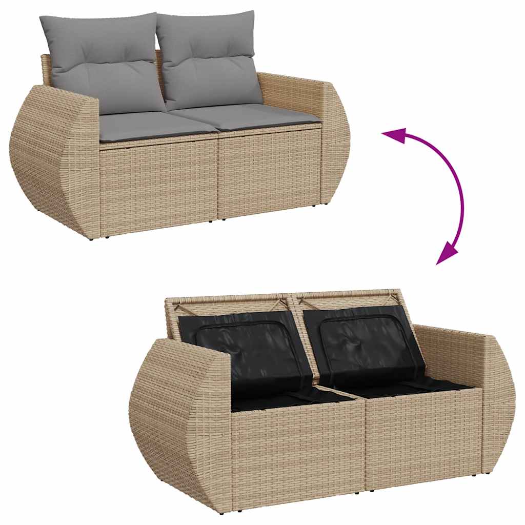 Set Divano da Giardino 9 pz con Cuscini Beige in Polyrattan