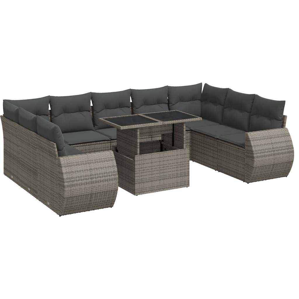 Set Divano da Giardino 10 pz con Cuscini Grigio in Polyrattan