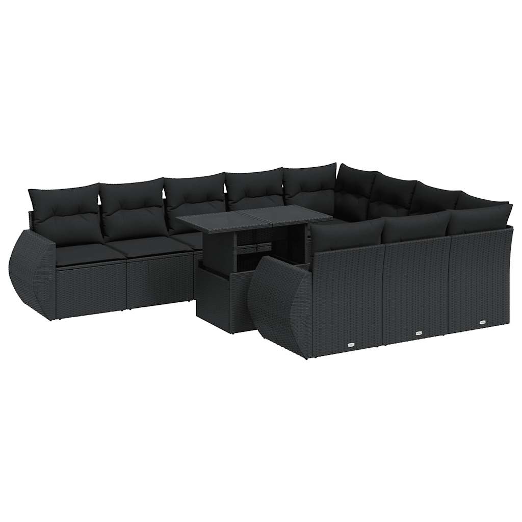 Set Divani da Giardino 11 pz con Cuscini in Polyrattan Nero