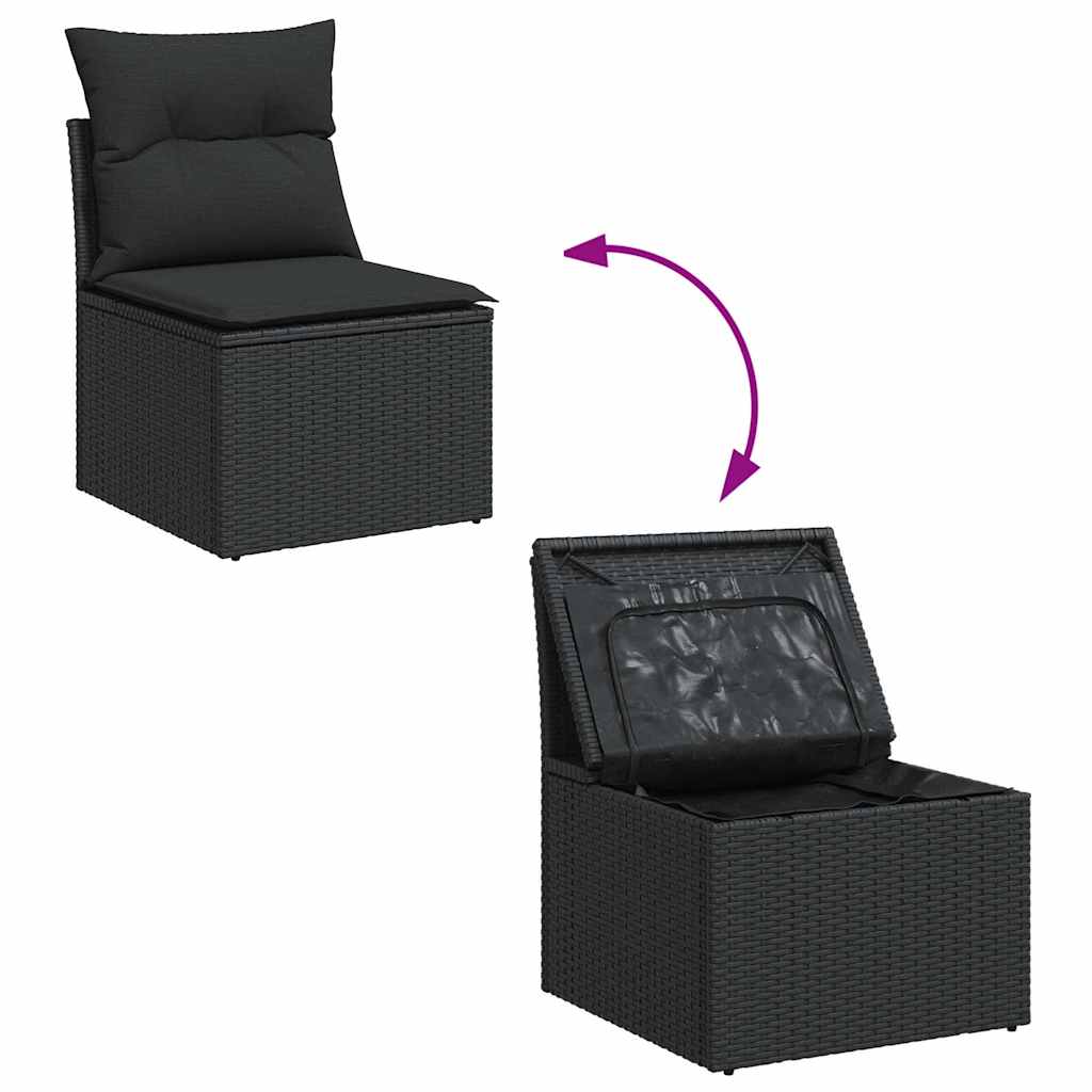 Set Divani da Giardino 11 pz con Cuscini in Polyrattan Nero