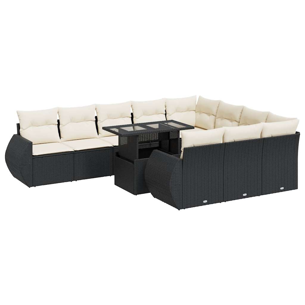 Set Divani da Giardino 11 pz con Cuscini in Polyrattan Nero