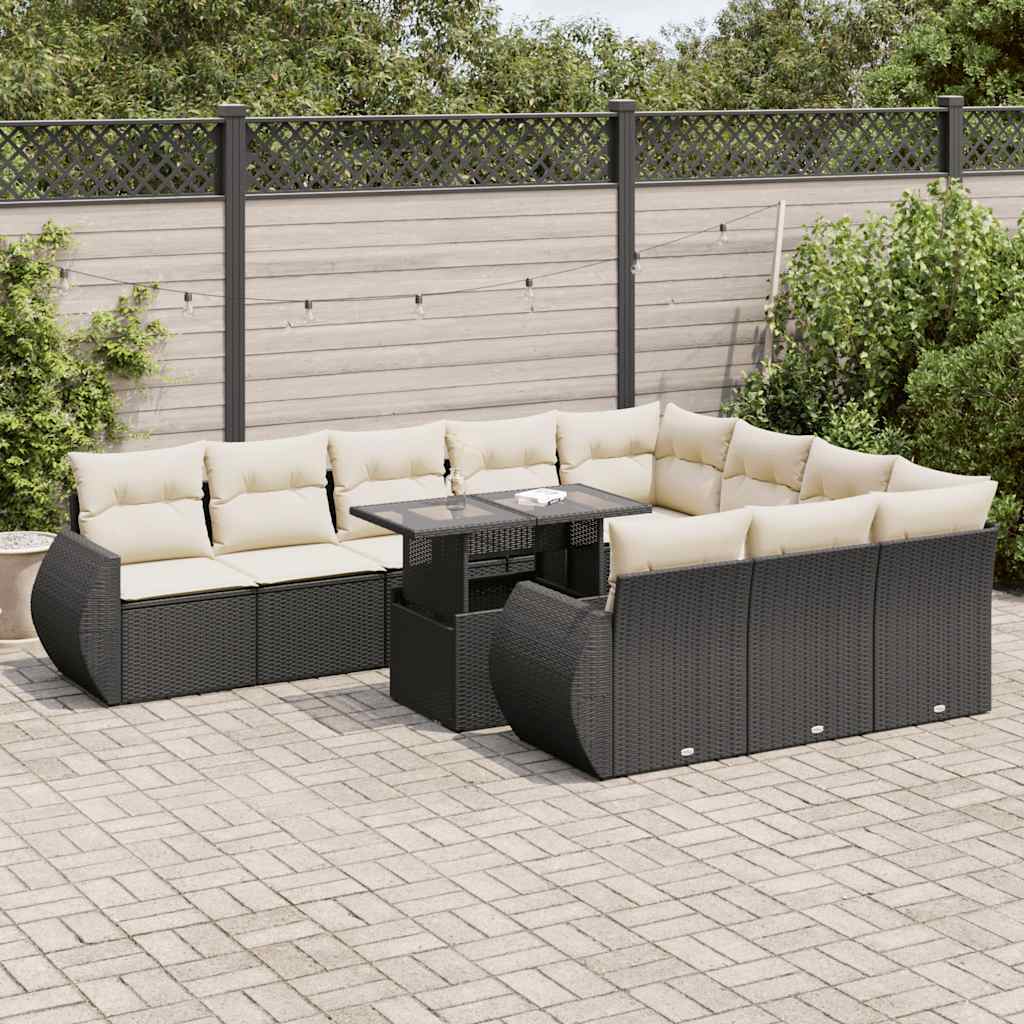 Set Divani da Giardino 11 pz con Cuscini in Polyrattan Nero