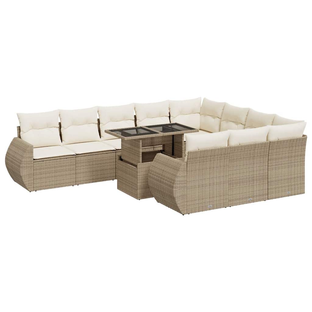 Set Divani da Giardino 11 pz con Cuscini Beige in Polyrattan