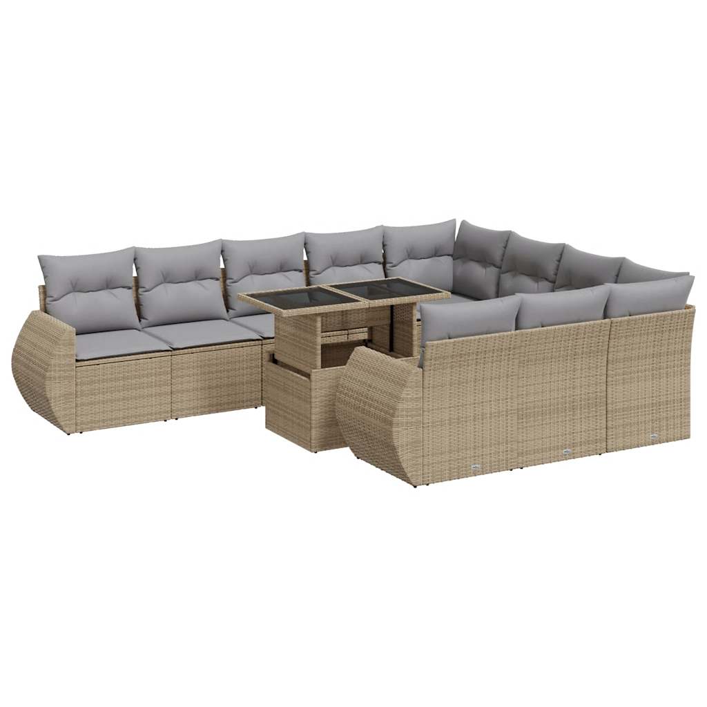 Set Divani da Giardino 11 pz con Cuscini Beige in Polyrattan