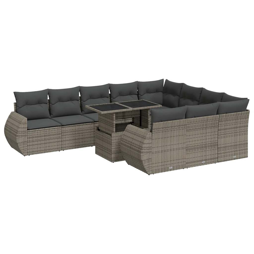 Set Divani da Giardino 11 pz con Cuscini in Polyrattan Grigio