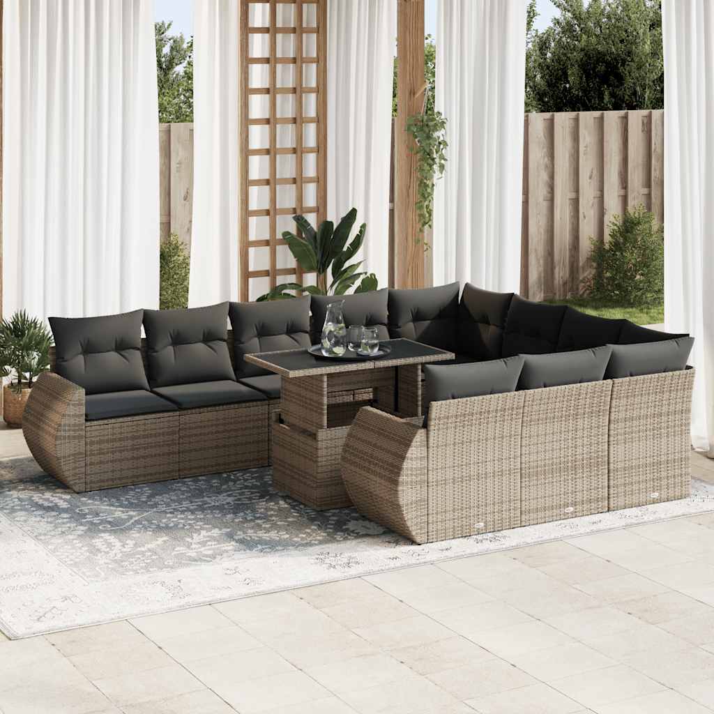 Set Divani da Giardino 11 pz con Cuscini in Polyrattan Grigio