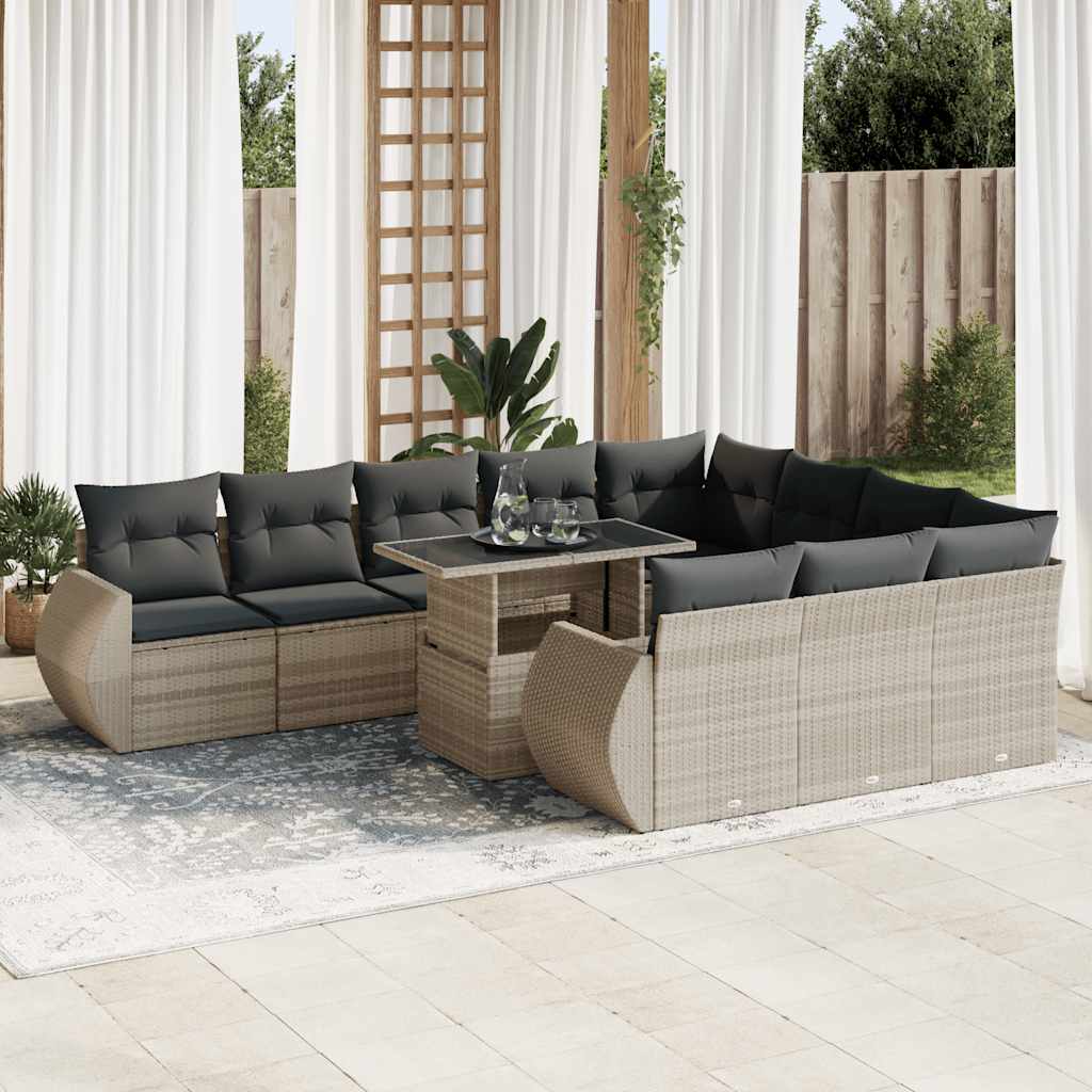 Set Divani da Giardino 11 pz con Cuscini in Polyrattan Grigio