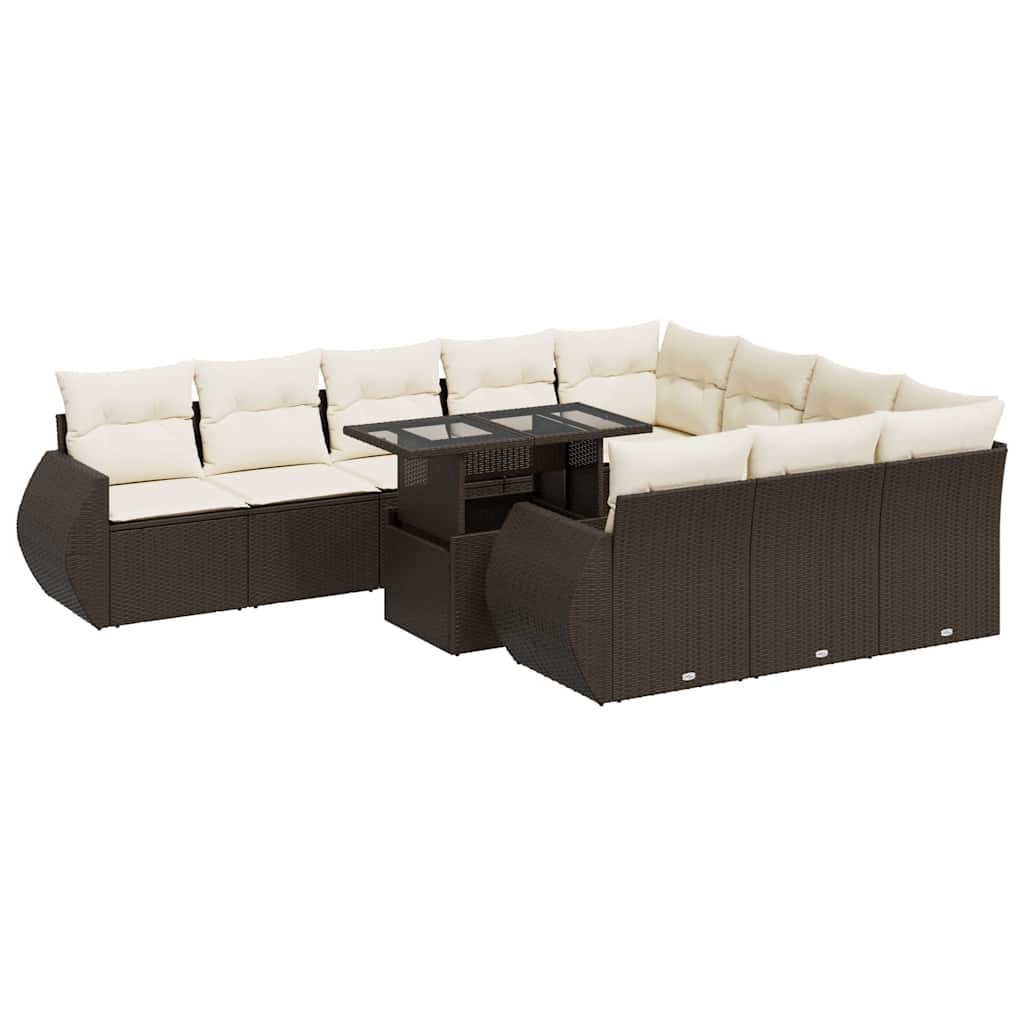 Set Divani da Giardino 11 pz con Cuscini Polyrattan Marrone