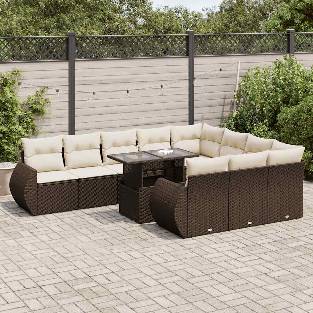 Set Divani da Giardino 11 pz con Cuscini Polyrattan Marrone