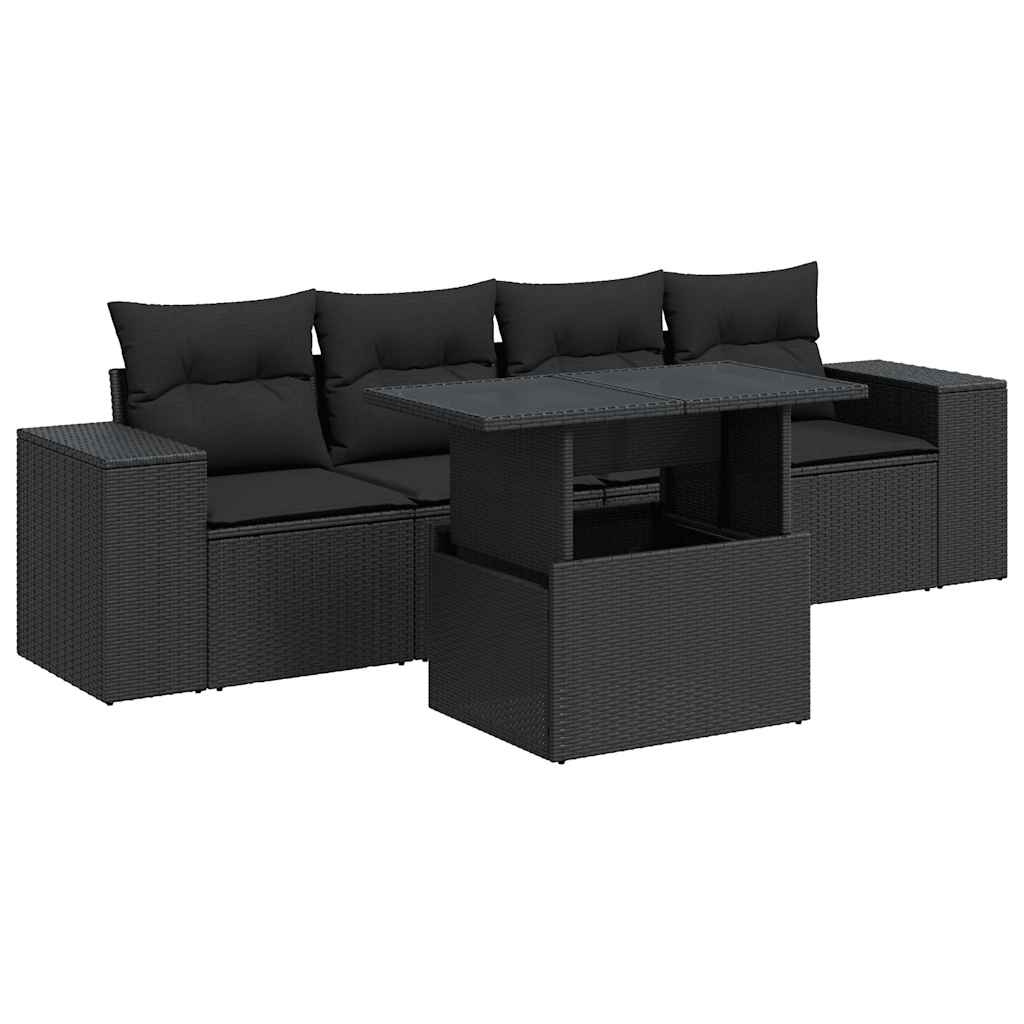 Set Divani da Giardino 5 pz con Cuscini in Polyrattan Nero