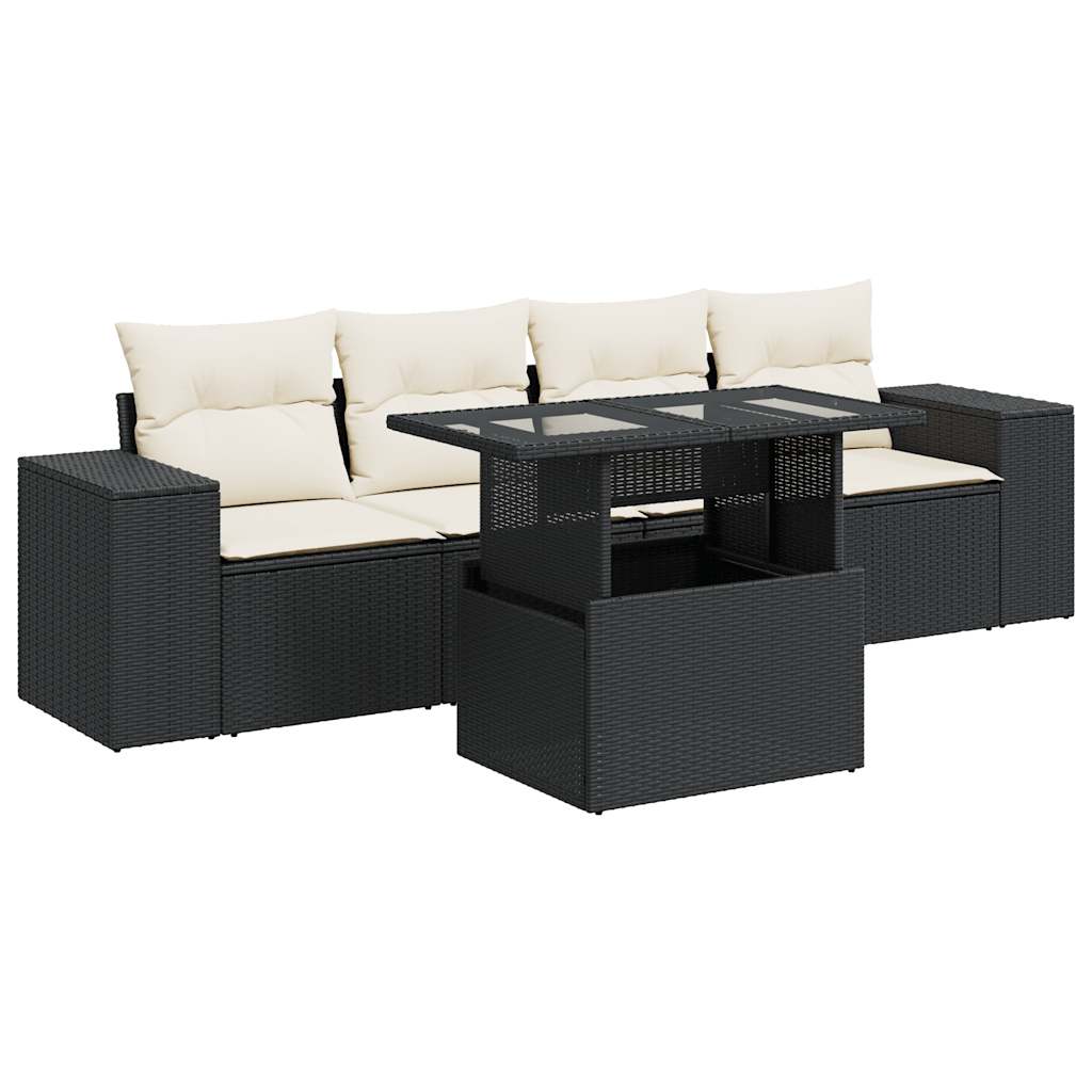 Set Divani da Giardino 5 pz con Cuscini in Polyrattan Nero