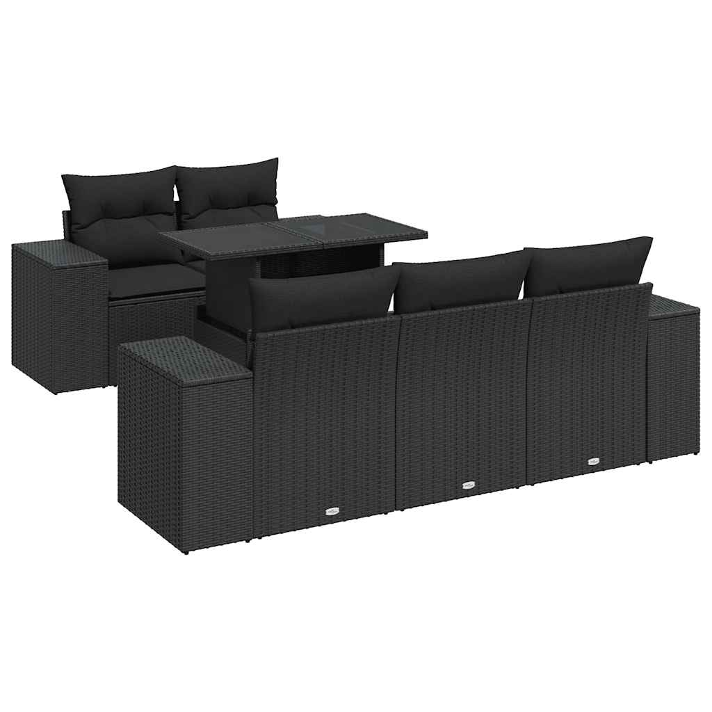 Set Divano da Giardino 6 pz con Cuscini Nero in Polyrattan