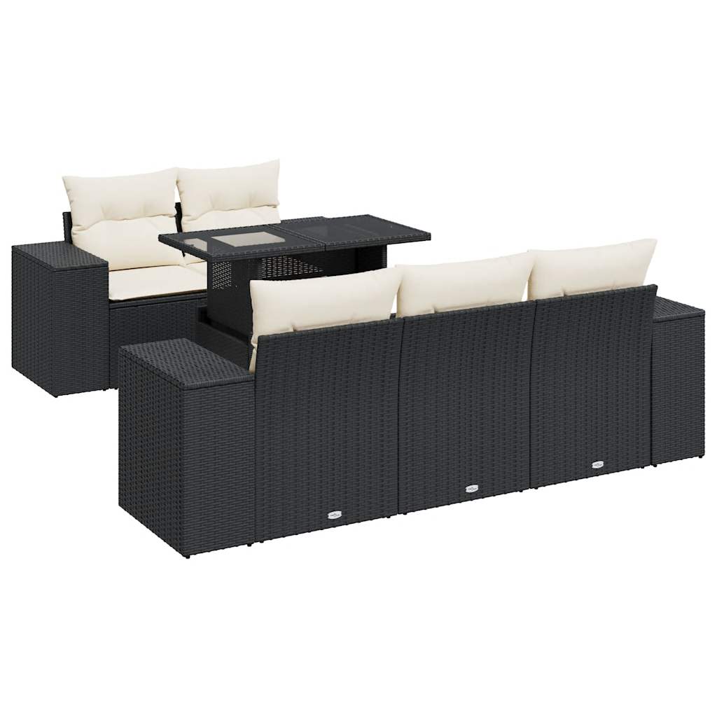 Set Divano da Giardino 6 pz con Cuscini Nero in Polyrattan