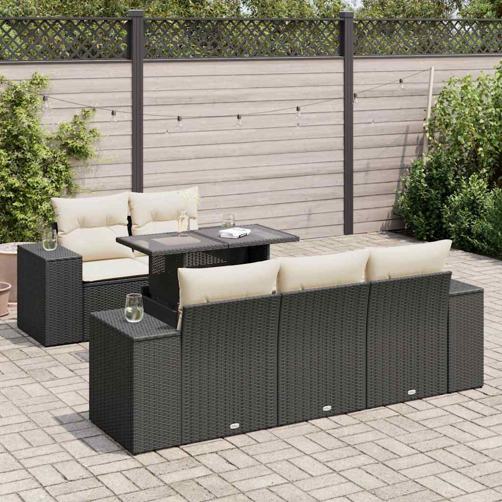 Set Divano da Giardino 6 pz con Cuscini Nero in Polyrattan