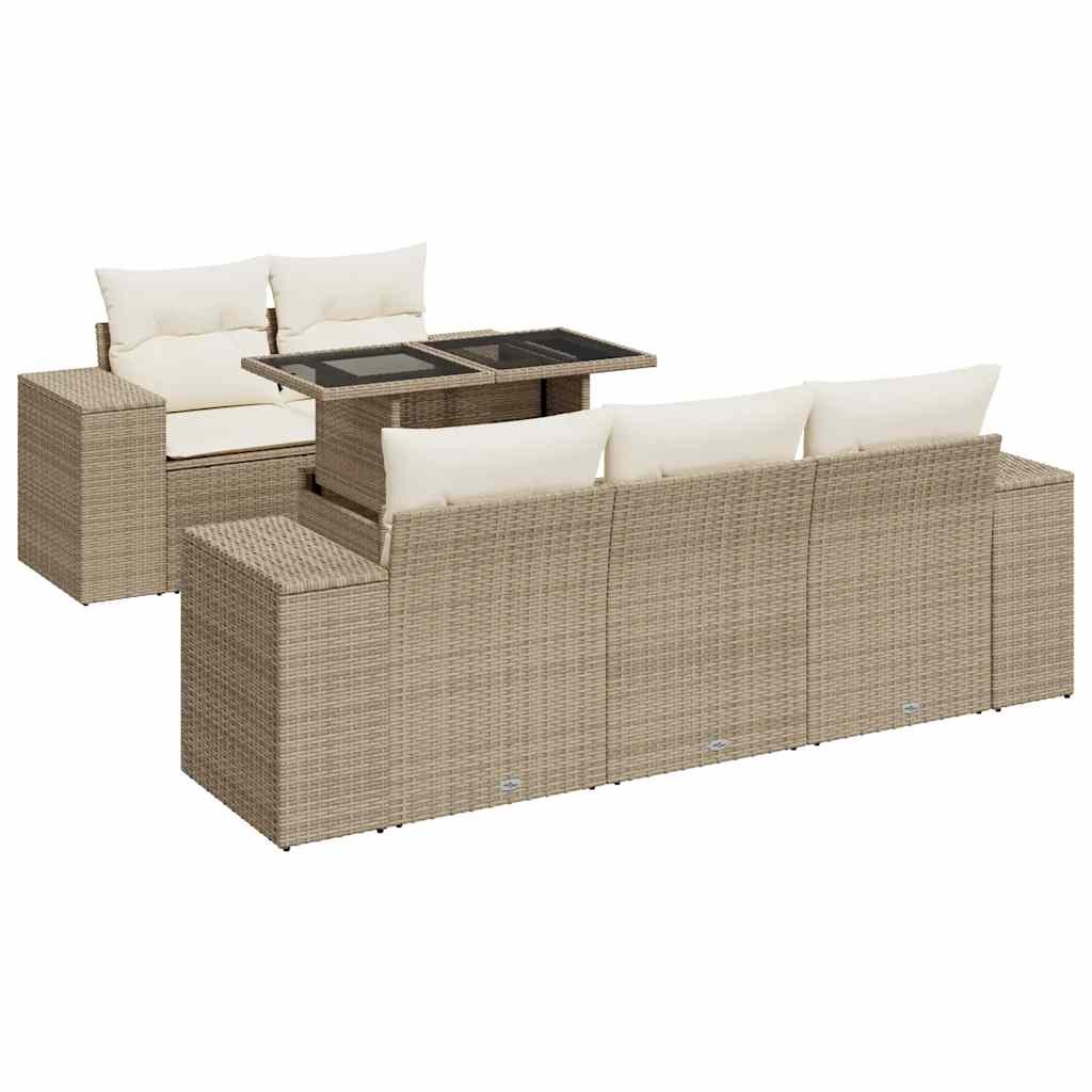 Set Divano da Giardino 6 pz con Cuscini Beige in Polyrattan