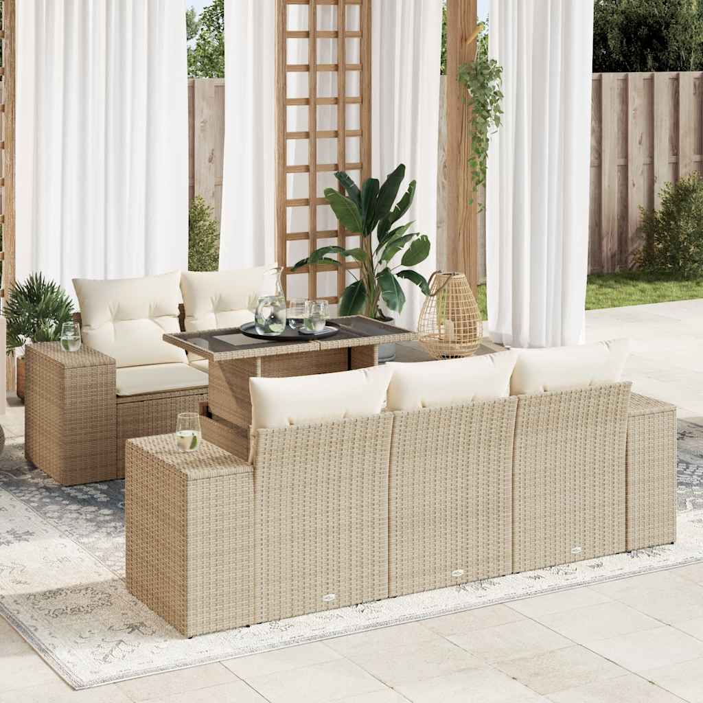 Set Divano da Giardino 6 pz con Cuscini Beige in Polyrattan