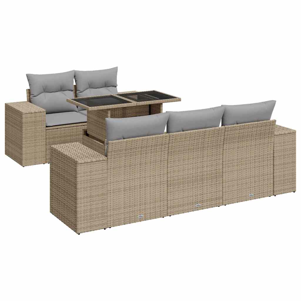 Set Divano da Giardino 6 pz con Cuscini Beige in Polyrattan