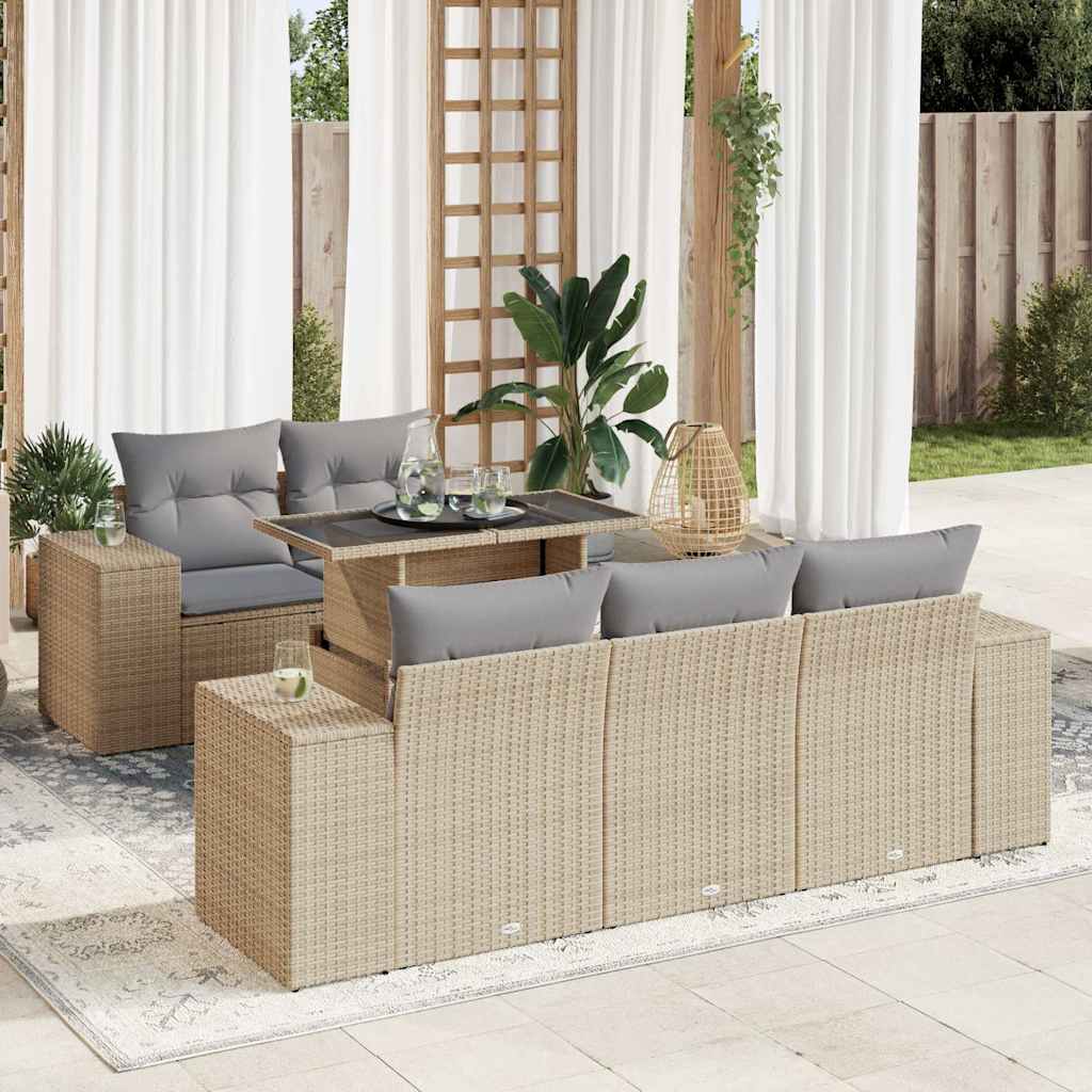 Set Divano da Giardino 6 pz con Cuscini Beige in Polyrattan