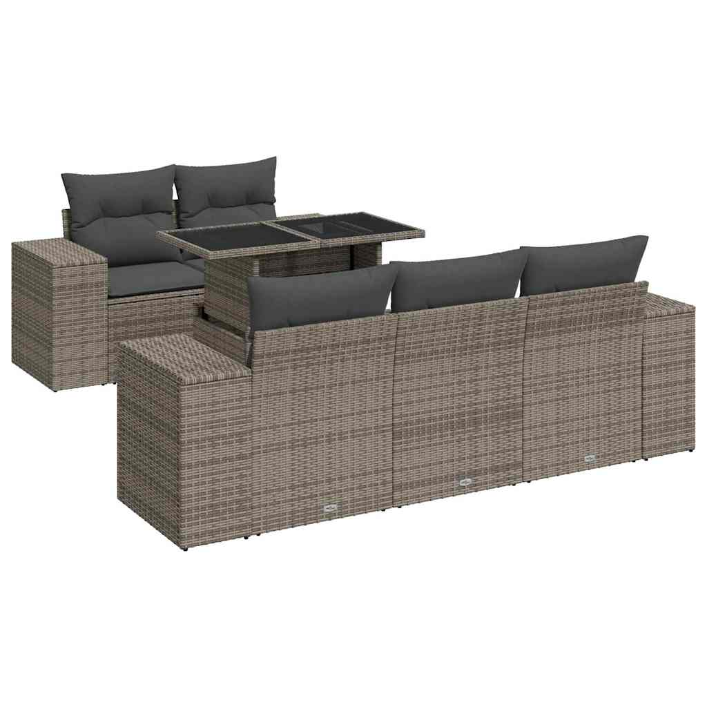 Set Divano da Giardino 6 pz con Cuscini Grigio in Polyrattan