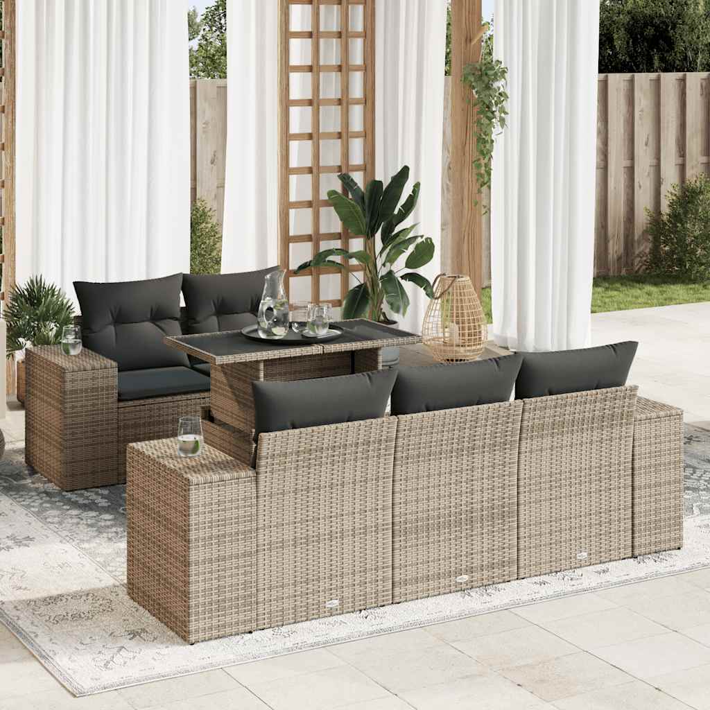 Set Divano da Giardino 6 pz con Cuscini Grigio in Polyrattan