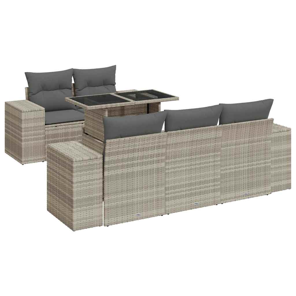 Set Divano da Giardino 6pz con Cuscini Grigio Chiaro Polyrattan