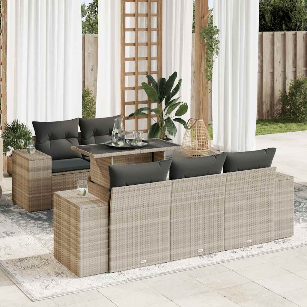 Set Divano da Giardino 6pz con Cuscini Grigio Chiaro Polyrattan