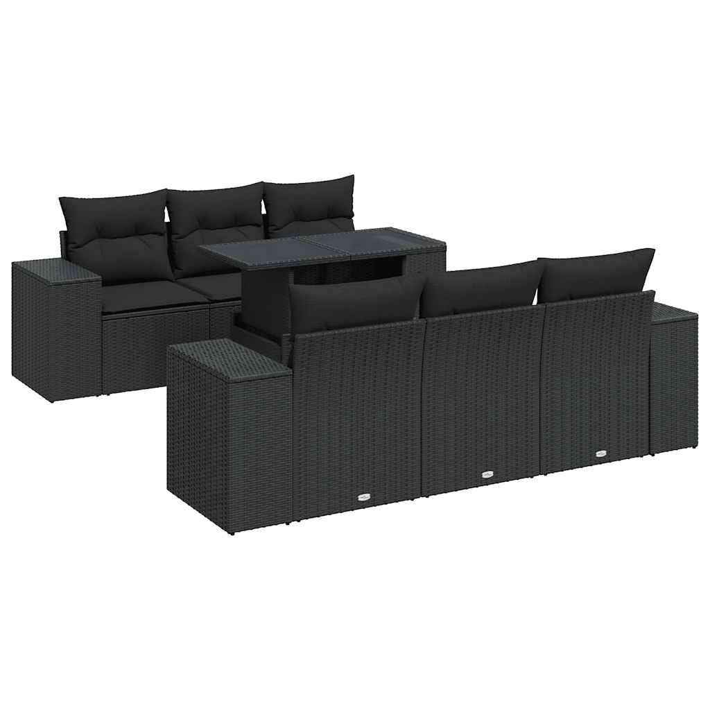 Set Divani da Giardino con Cuscini 7pz Nero Polyrattan