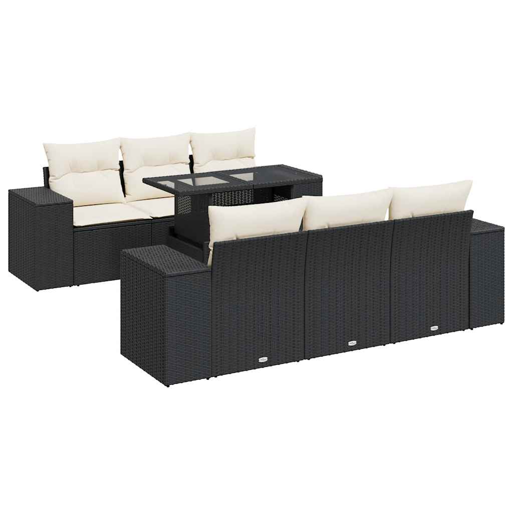 Set Divani da Giardino con Cuscini 7pz Nero Polyrattan