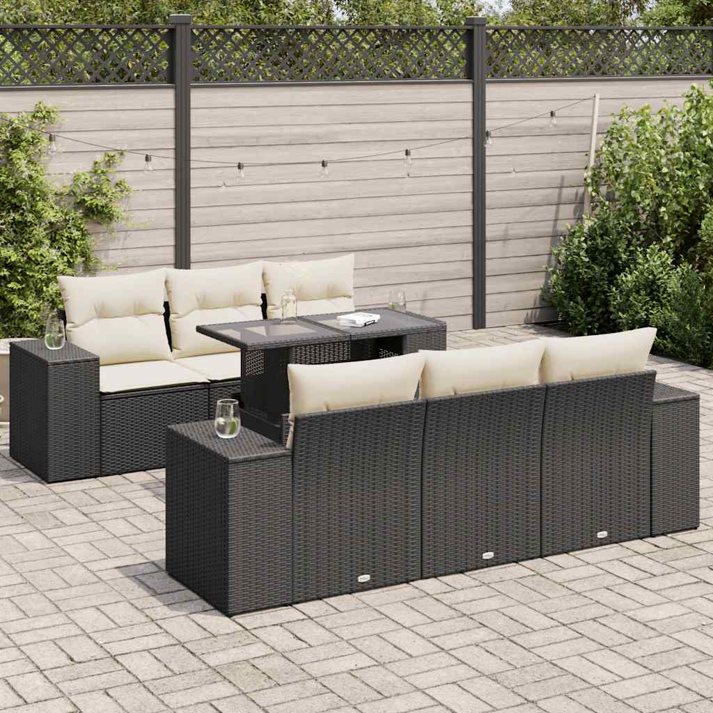 Set Divani da Giardino con Cuscini 7pz Nero Polyrattan