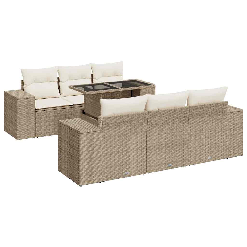 Set Divani da Giardino 7 pz con Cuscini Beige in Polyrattan