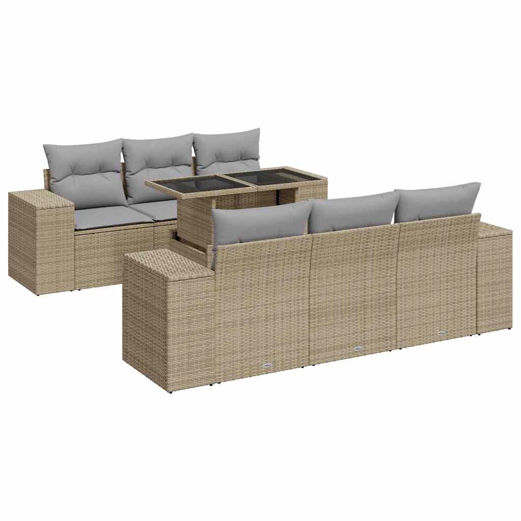 Set Divani da Giardino 7 pz con Cuscini Beige in Polyrattan