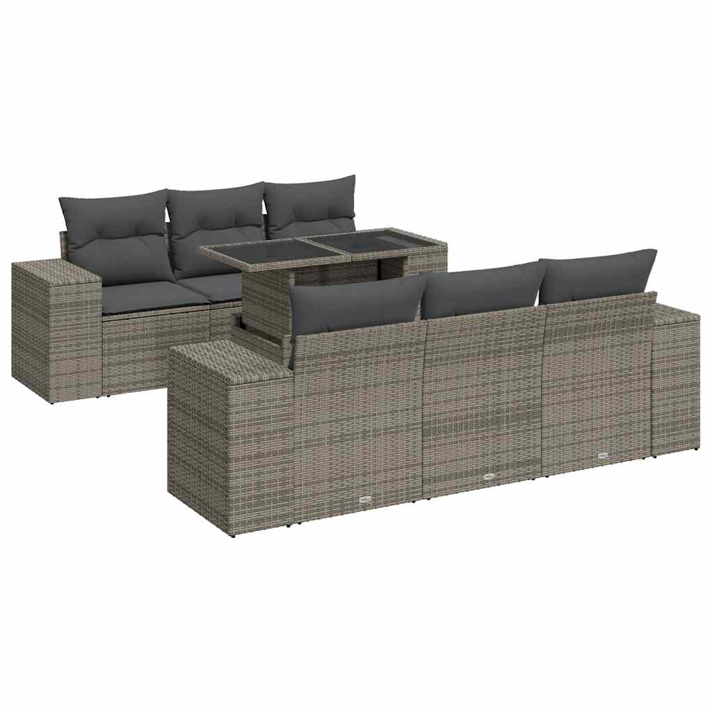 Set Divani da Giardino 7 pz con Cuscini Grigio in Polyrattan