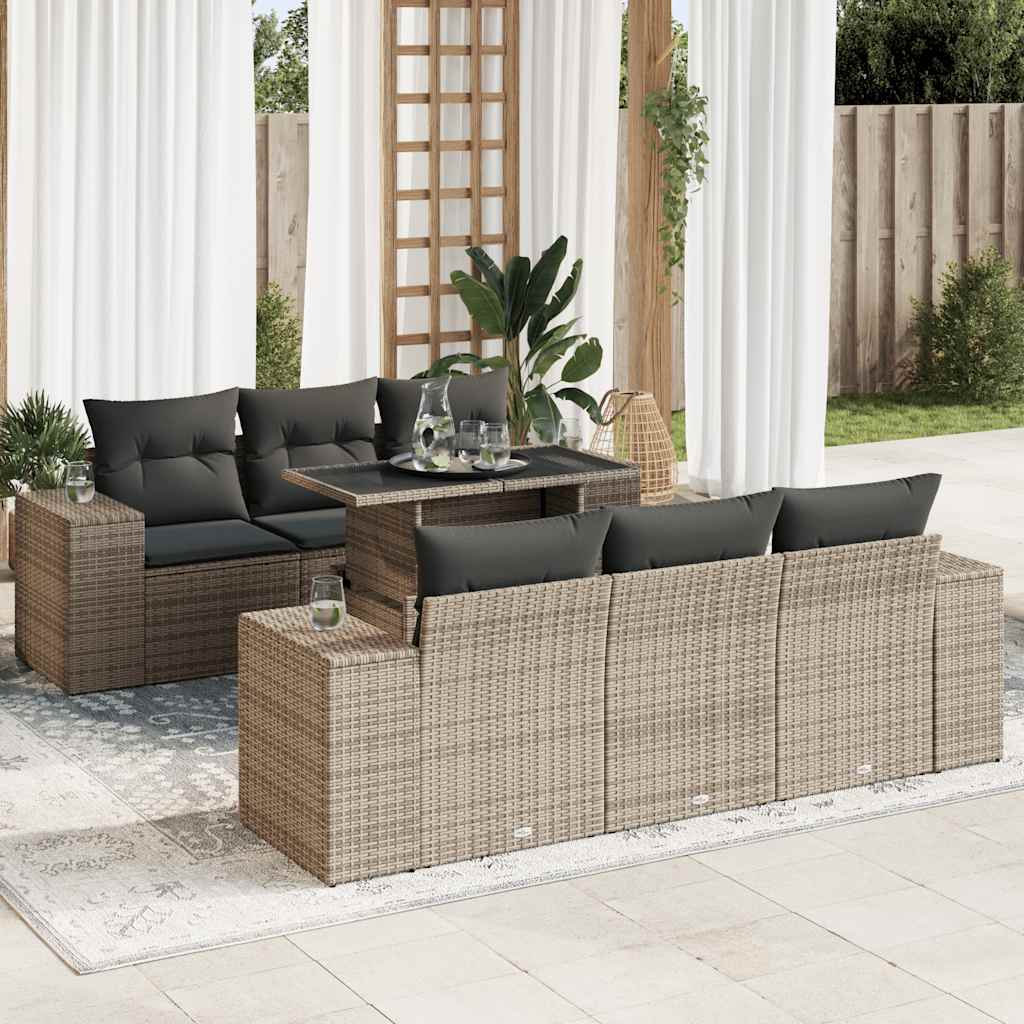 Set Divani da Giardino 7 pz con Cuscini Grigio in Polyrattan