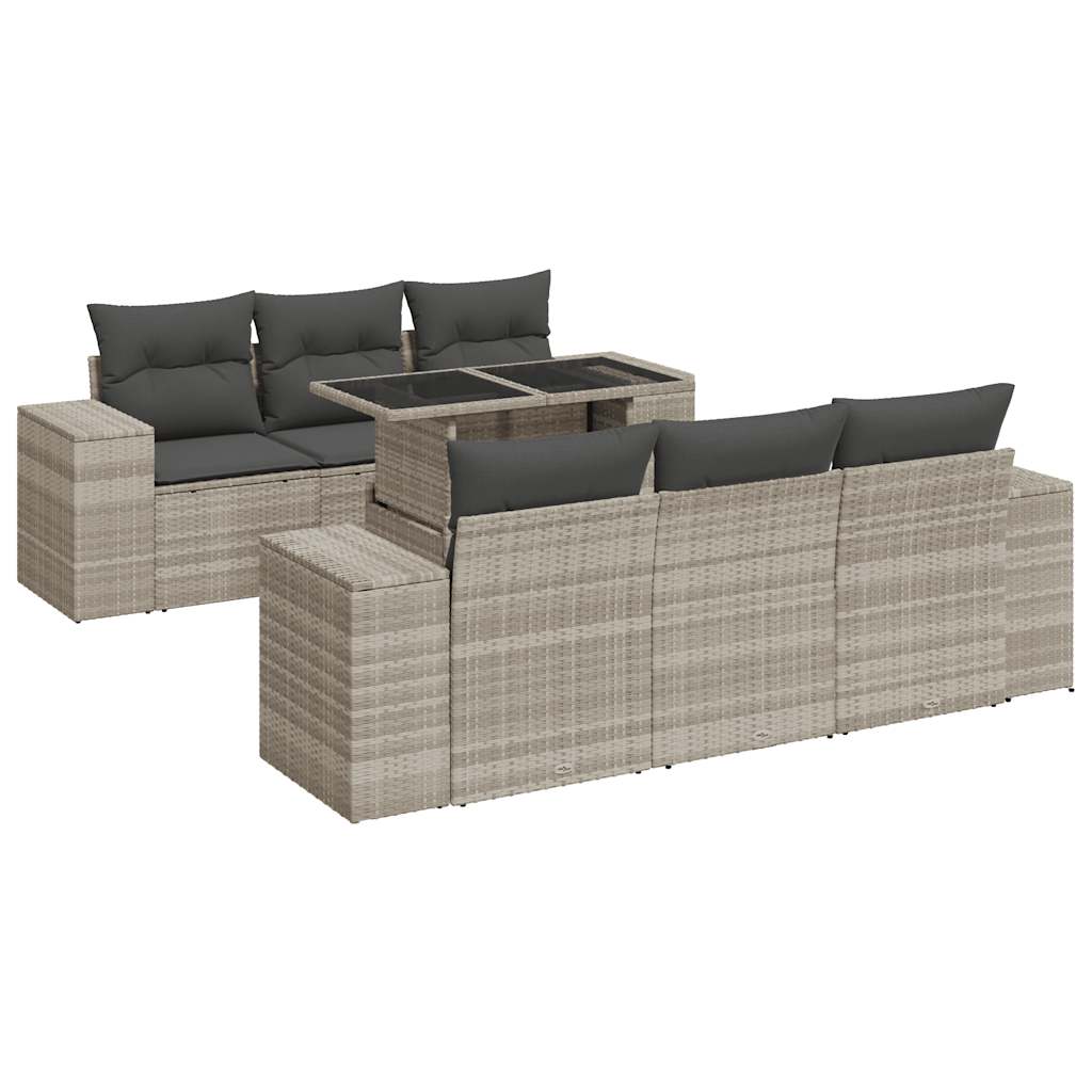 Set Divani da Giardino 7pz con Cuscini Grigio Chiaro Polyrattan