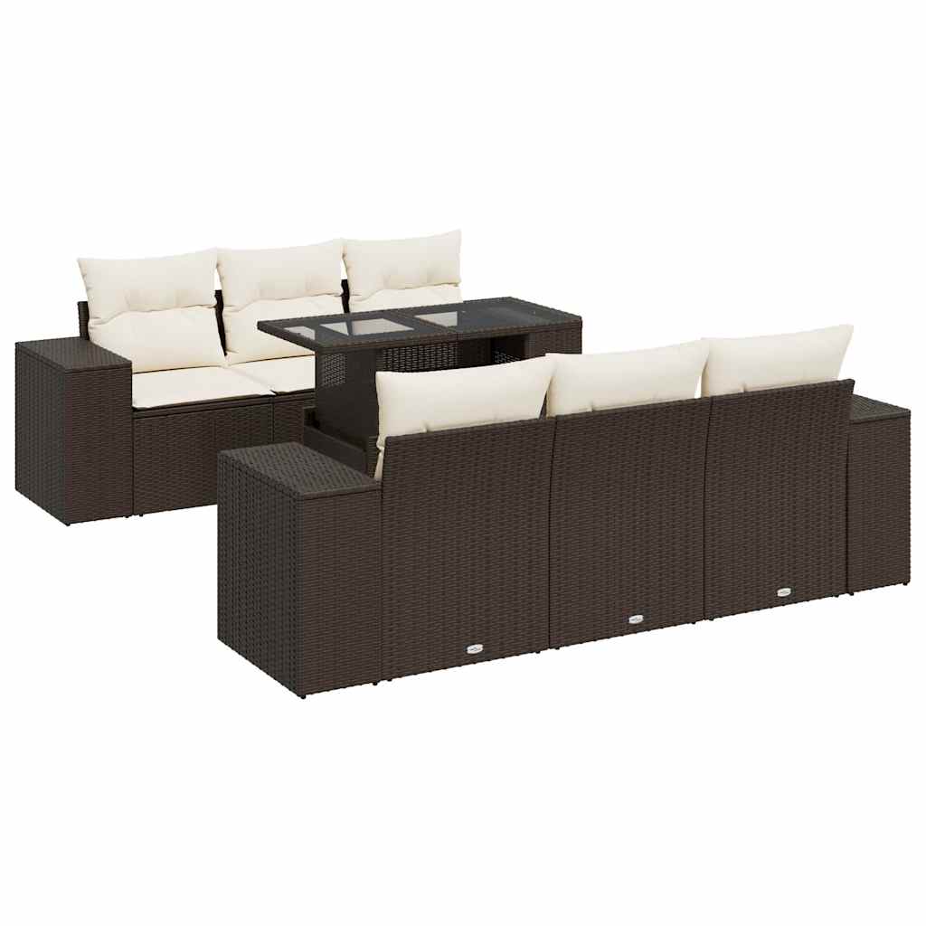 Set Divani da Giardino 7 pz con Cuscini Marrone in Polyrattan