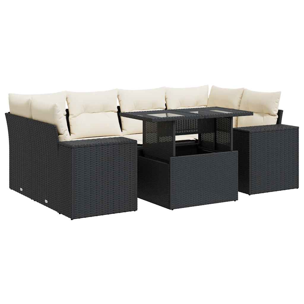 Set Divani da Giardino con Cuscini 7pz Nero Polyrattan