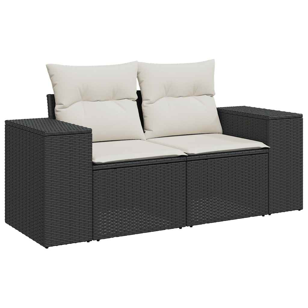 Set Divani da Giardino con Cuscini 7pz Nero Polyrattan