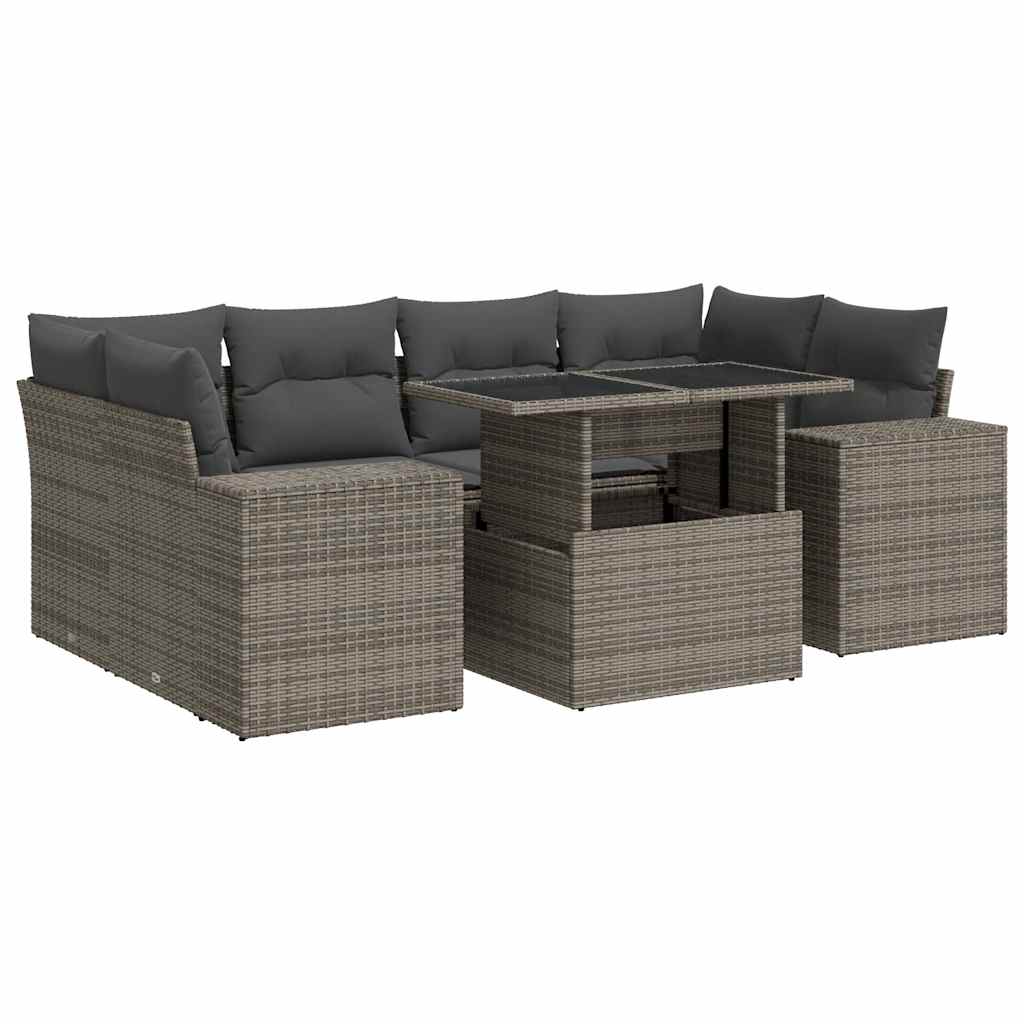 Set Divani da Giardino 7 pz con Cuscini Grigio in Polyrattan