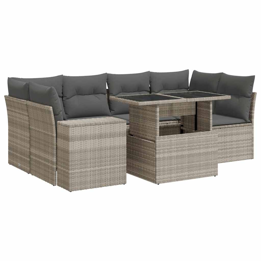 Set Divani da Giardino 7pz con Cuscini Grigio Chiaro Polyrattan