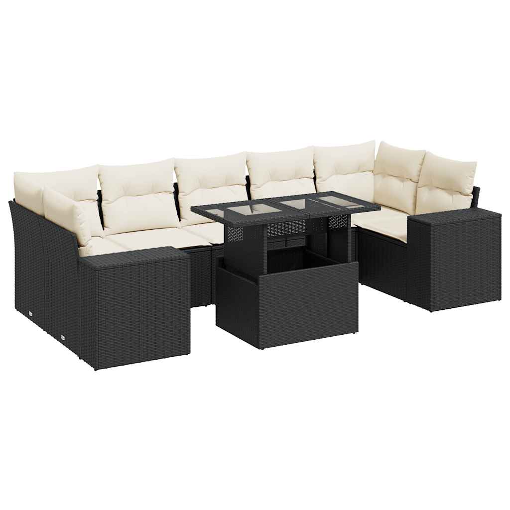 Set Divani da Giardino con Cuscini 8 pz Nero in Polyrattan