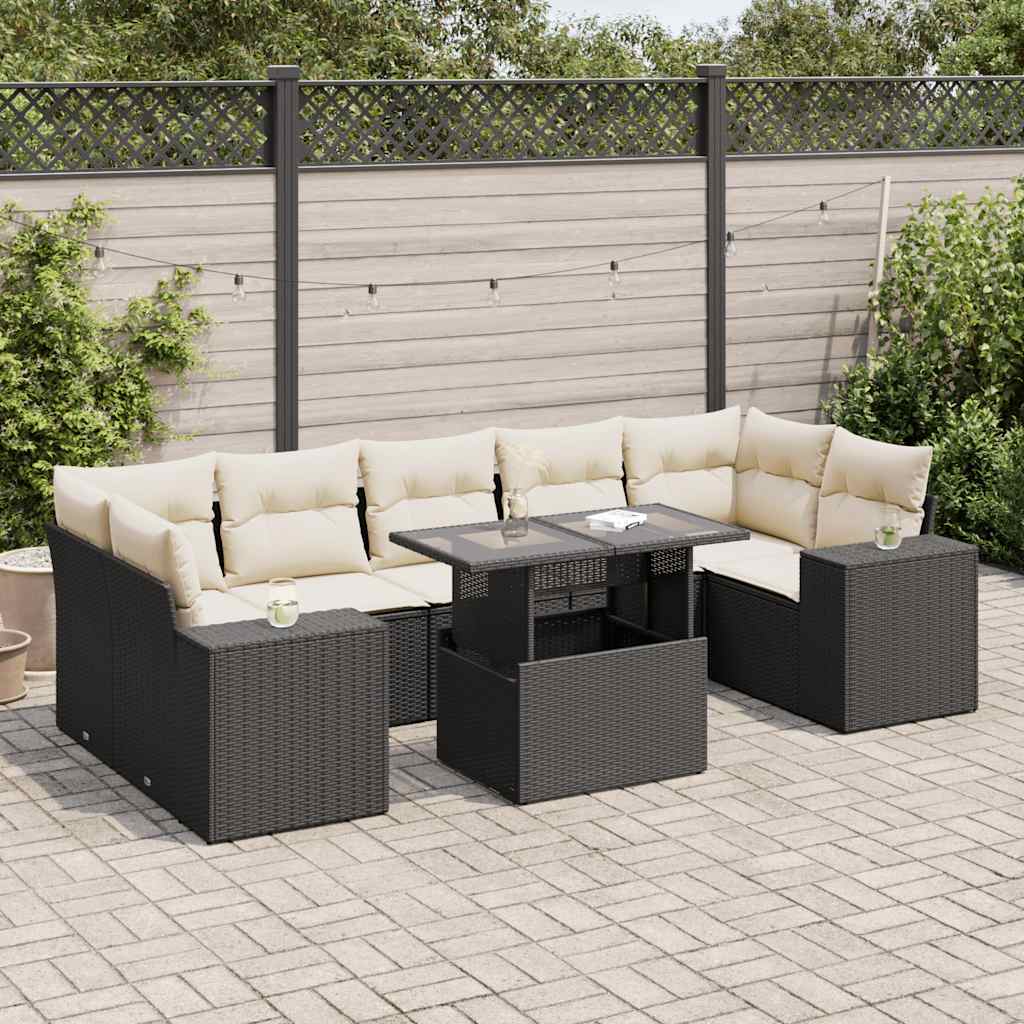 Set Divani da Giardino con Cuscini 8 pz Nero in Polyrattan