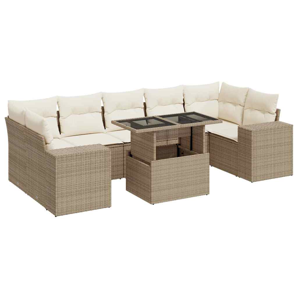 Set Divano da Giardino 8 pz con Cuscini Beige in Polyrattan