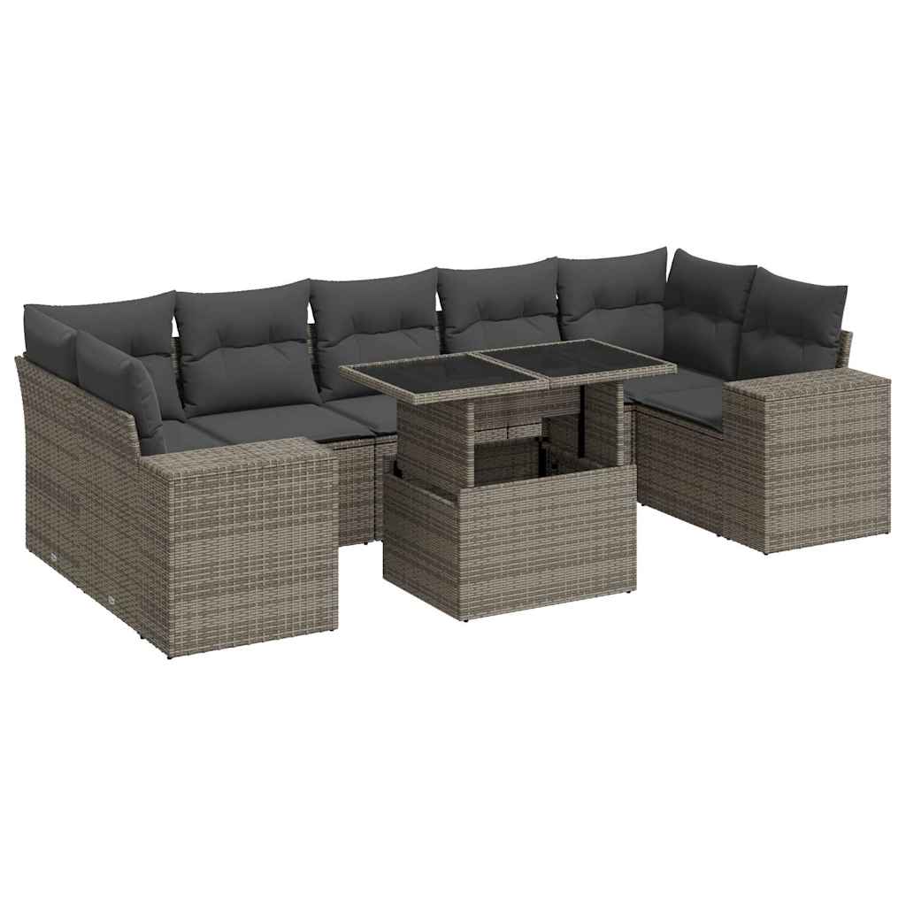 Set Divano da Giardino 8 pz con Cuscini Grigio in Polyrattan