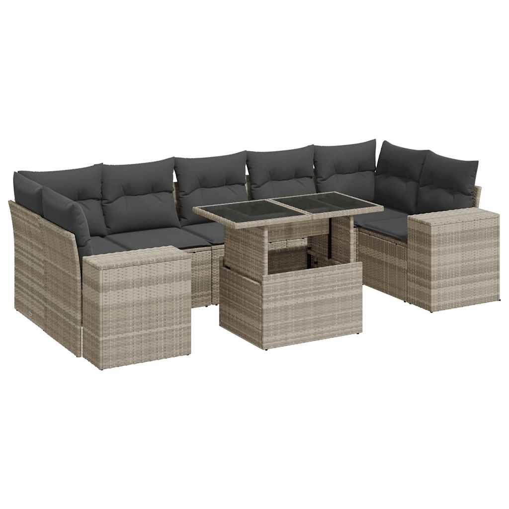 Set Divano da Giardino 8pz con Cuscini Grigio Chiaro Polyrattan