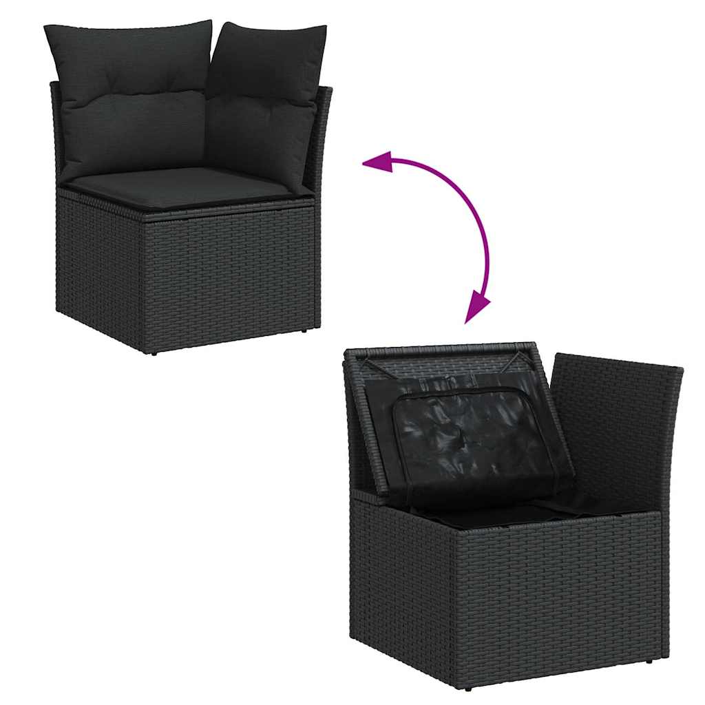 Set Divani da Giardino 9 pz con Cuscini Nero in Polyrattan