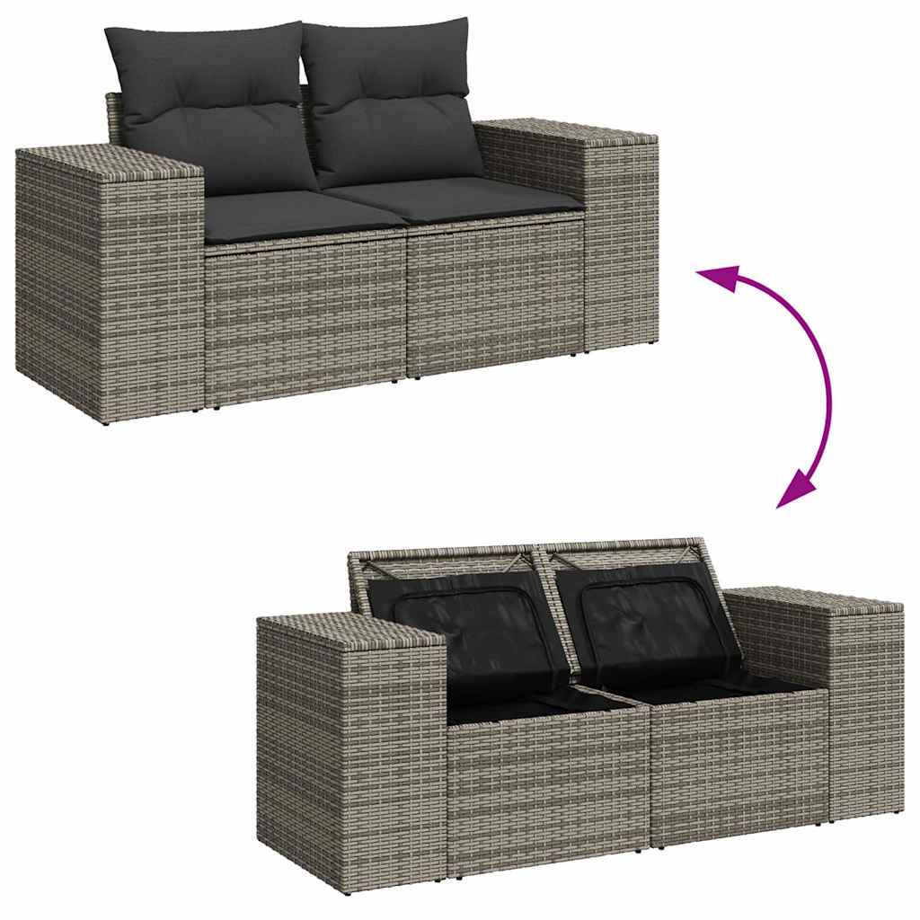 Set Divano da Giardino 9 pz con Cuscini Grigio in Polyrattan