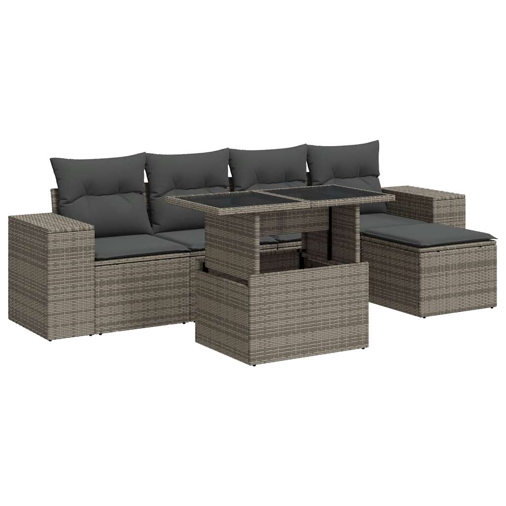 Set Divano da Giardino 6 pz con Cuscini Grigio in Polyrattan