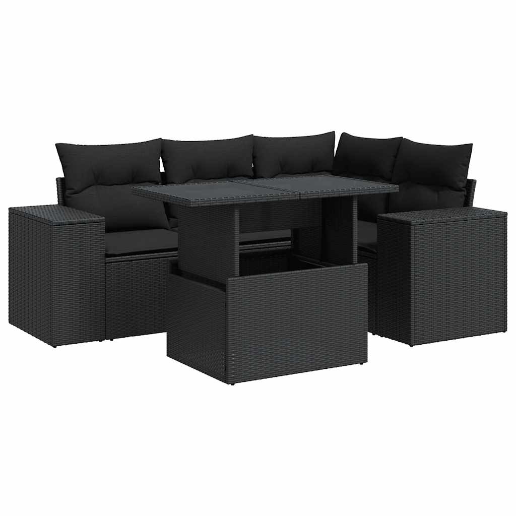 Set Divani da Giardino 5 pz con Cuscini in Polyrattan Nero