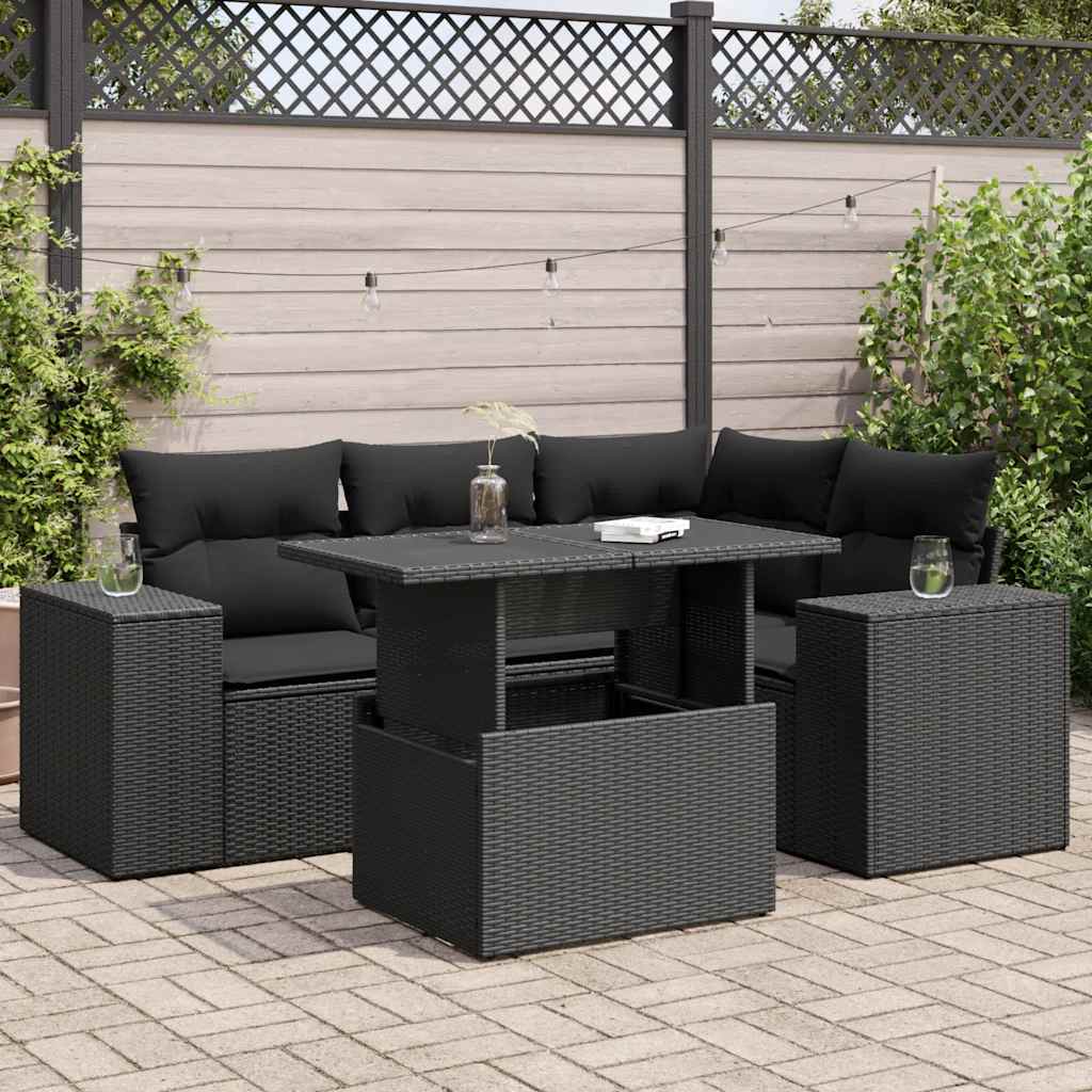 Set Divani da Giardino 5 pz con Cuscini in Polyrattan Nero